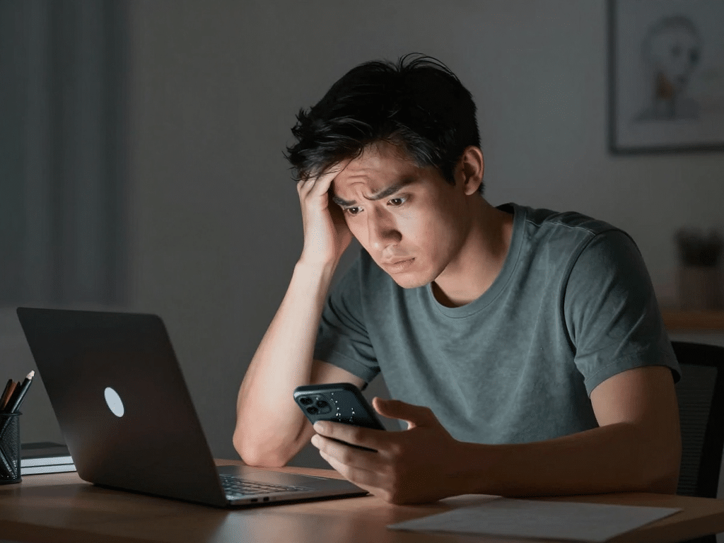 Người Đàn Ông Trẻ Lo Lắng Trước Laptop Hiển Thị Màn Hình Đăng Nhập Sunwin, Cầm Điện Thoại Hỏng Bên Cạnh, Minh Họa Quên Mật Khẩu Sunwin Phải Làm Sao Người đàn ông trẻ lo lắng trước laptop hiển thị màn hình đăng nhập Sunwin, cầm điện thoại hỏng bên cạnh, minh họa quên mật khẩu sunwin phải làm sao